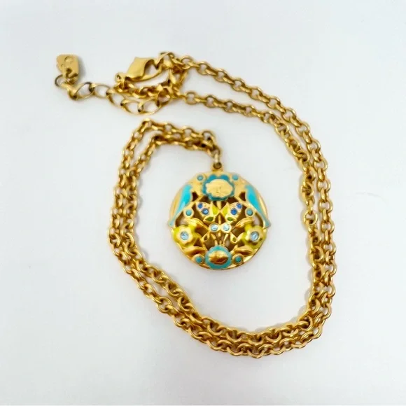 Swarovski Blue Bird Enameled Gold Plated Necklace Rhinestone Whimsical Classic